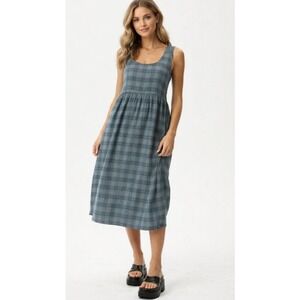 Afends Women's Navy Check Position Seersucker Midi Dress Size M NWT